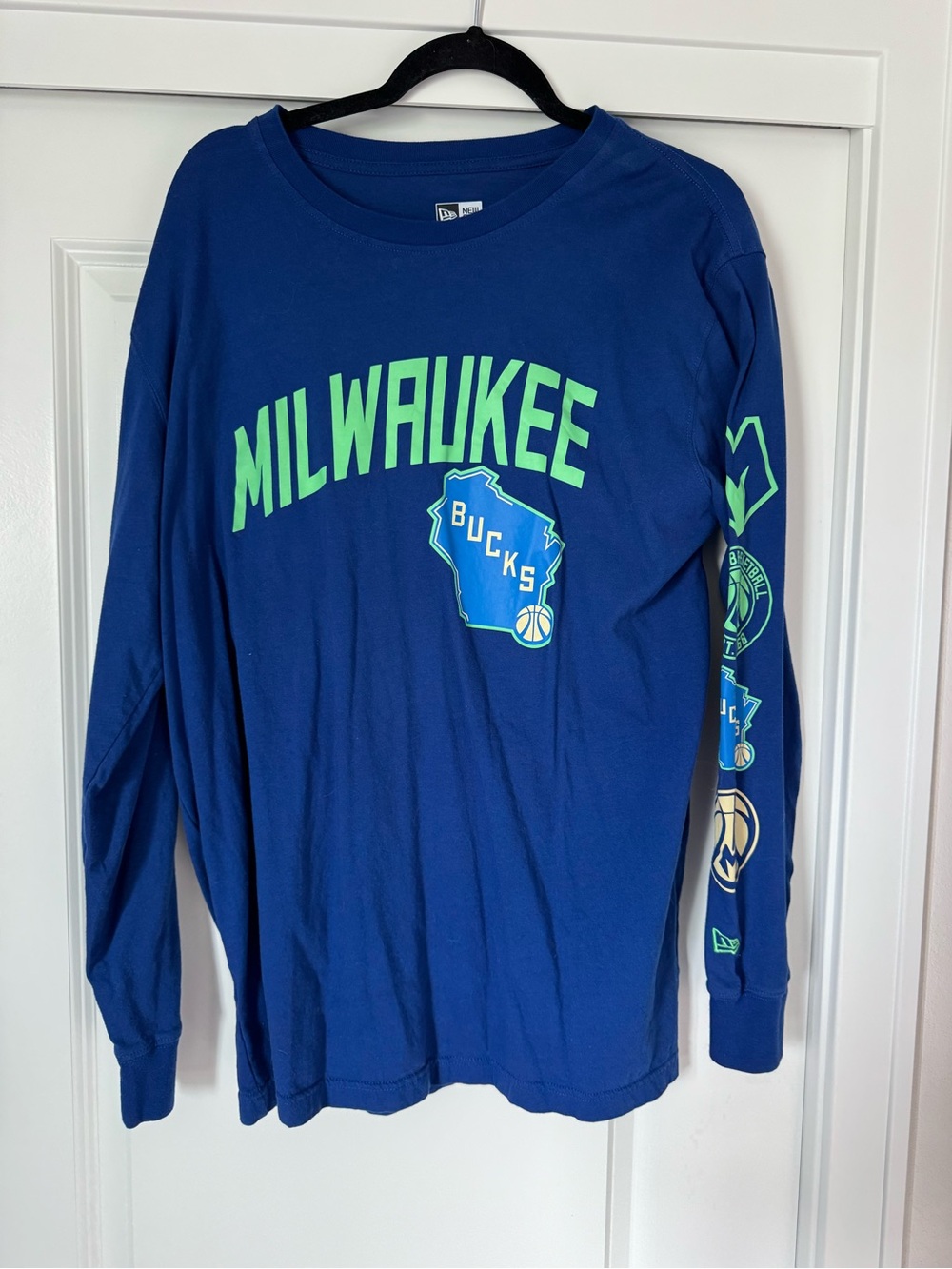 New Era Royal Blue Long Sleeve Tee with Neon Green Milwaukee Logos